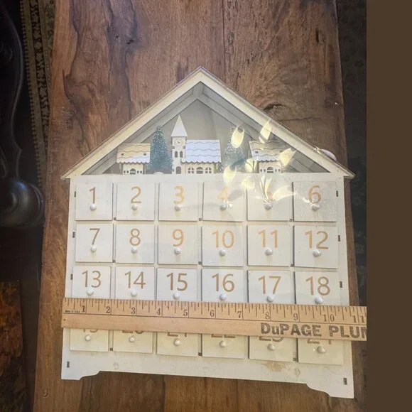 Wooden Light-Up House Advent Calendar With 24 Numbered Drawers & Festive LED Lig - Picture 4 of 7